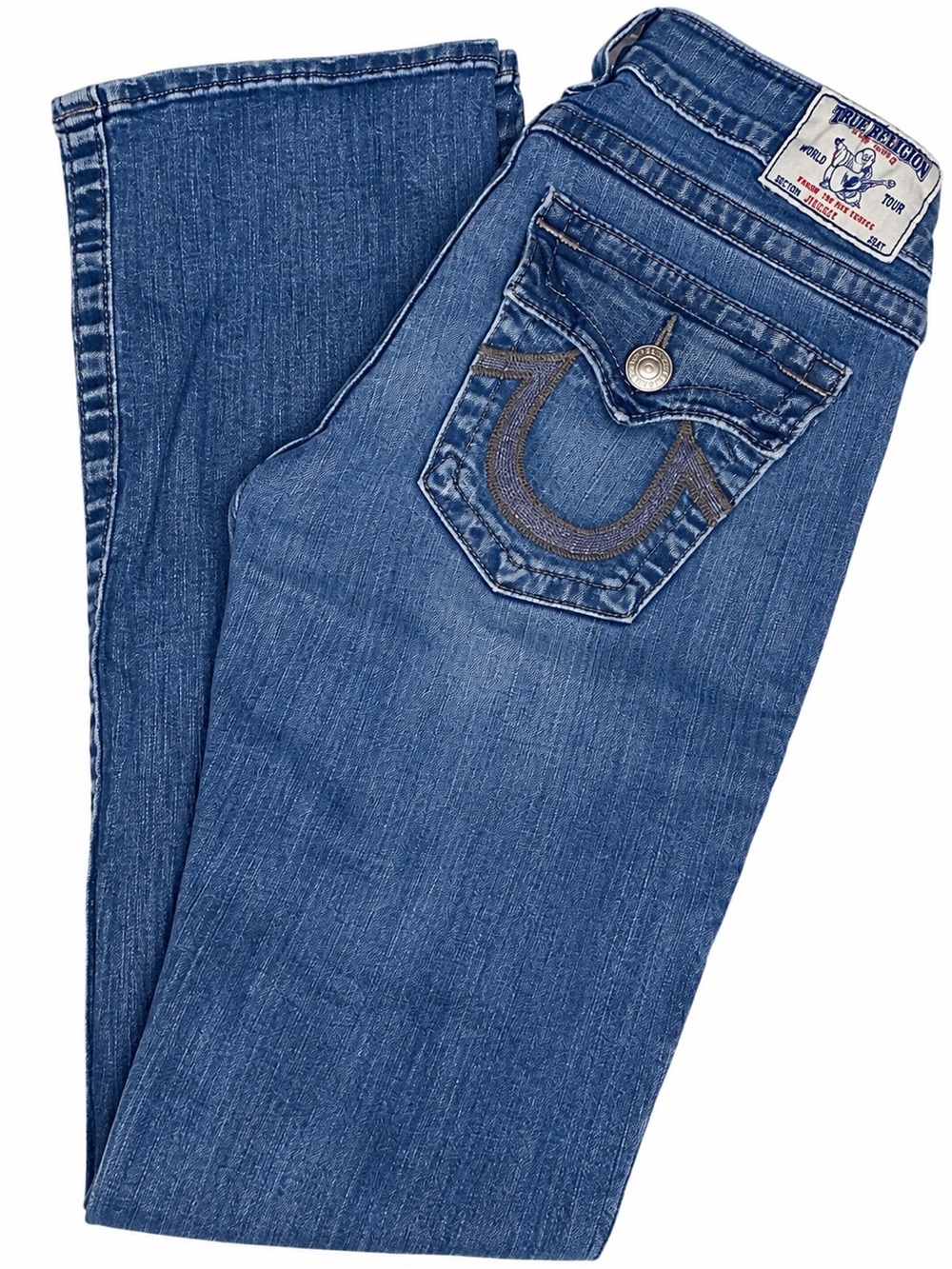 True Religion-World Tour-Rare Brownish w/Purple Tint Stitch Horseshoes-Y2K Jeans